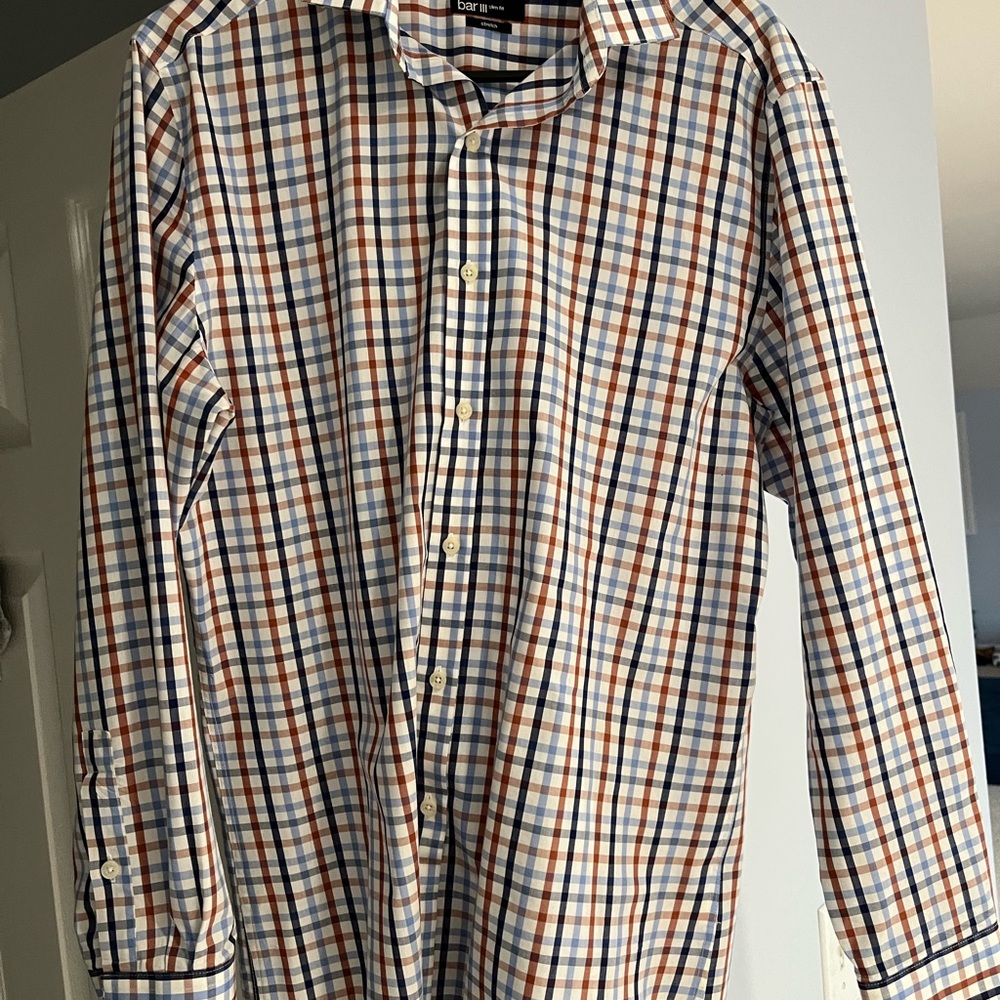 Bar III Blue and Red Dress Shirt with Plaid Pattern